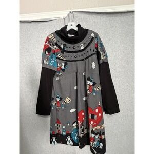 Funky People Dress‎ Womens XL Gray Heart Graphic Cowl Sweater Swing Mini Beaded